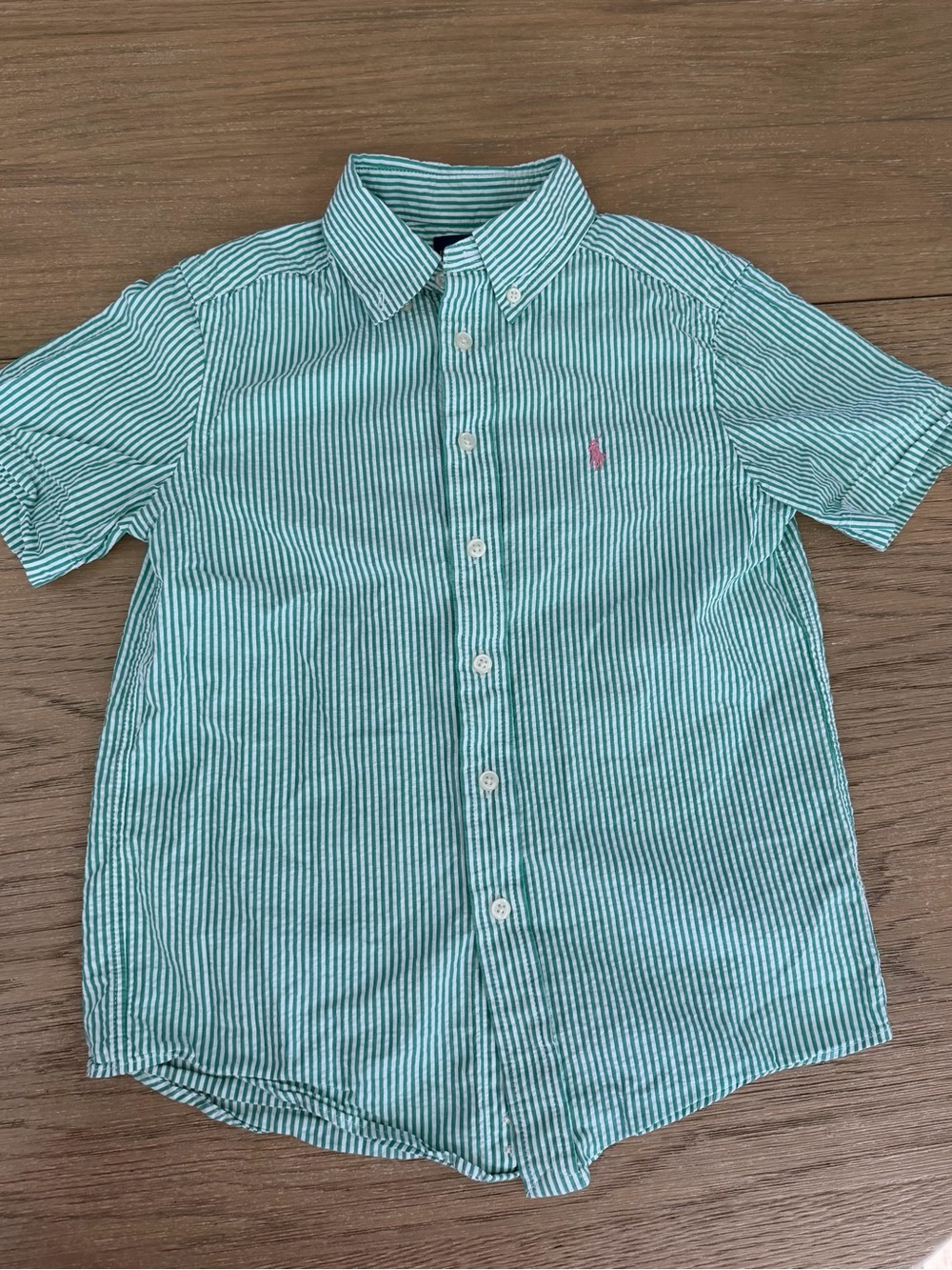 Ralph Lauren Turquoise and White Striped Short-Sleeve Button-Down Shirt